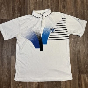 Vintage 80s Spalding Tennis Pro Splatter Print Collared Polo White Shirt XL - Bild 1 von 6