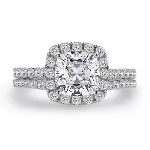 Juego de anillos de compromiso de alianza de boda de circonita cúbica con cojín de plata esterlina de 3,7 quilates talla 3-12 AB056 - Imagen 1 de 5