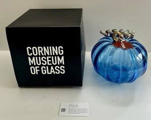 NEW Corning Museum of Glass G Brian Juk 8” Light Blue Glass Pumpkin Hand Blown  - Picture 1 of 11
