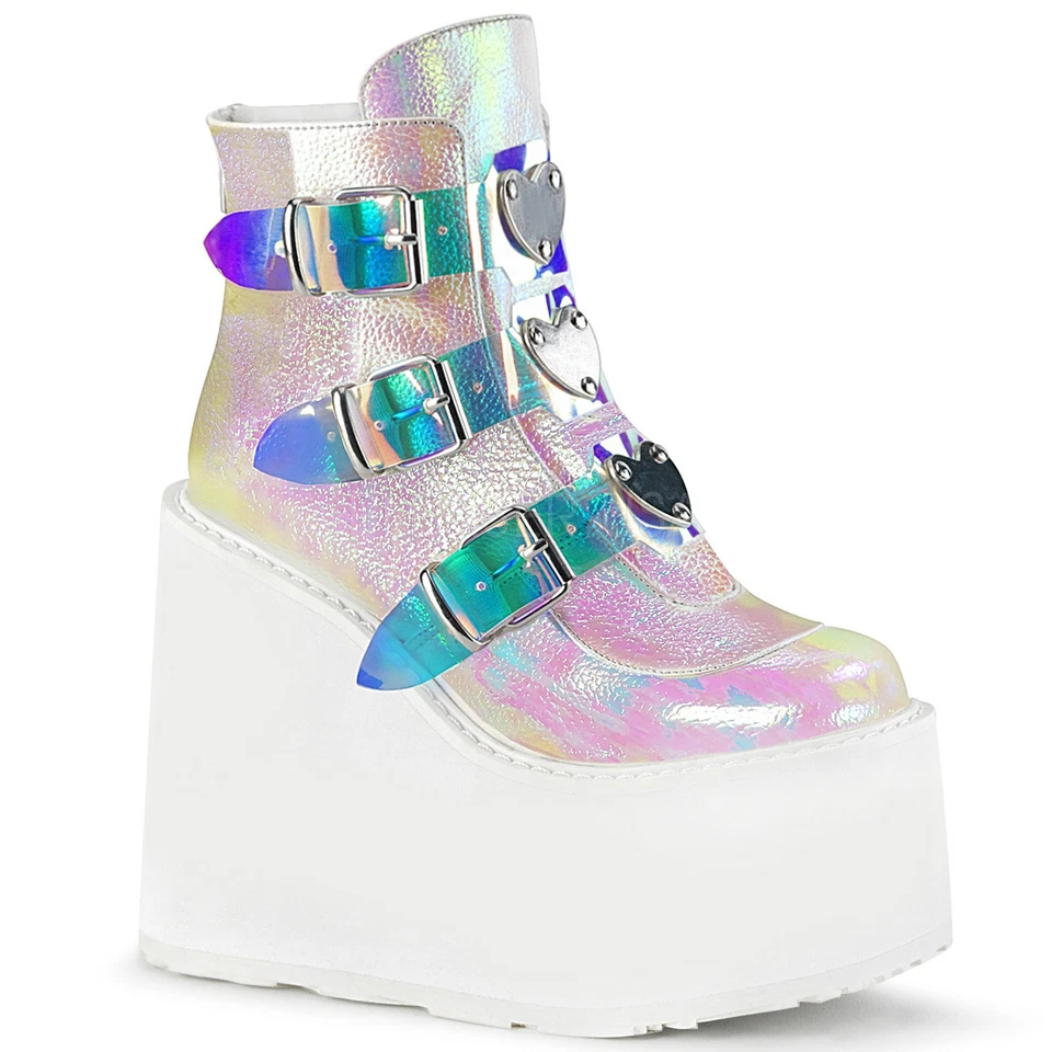 Demonia SWING-105 Platform Ankle Boot Pearl Iridescent Women's 7