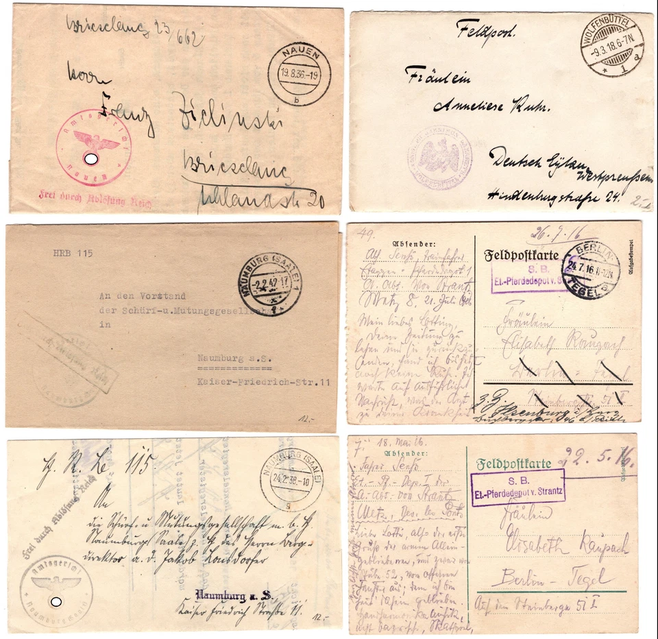 DR 5 Feldpost-Belege Frei durch Ablösung, Nauen Naumburg Strantz u.m 1916 - 1942 - Bild 1 von 1