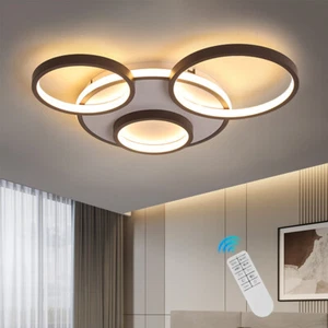 LED Ceiling Light 5-Ring Modern Circular Design Dimmable with Remote, Aluminum - Picture 1 of 12