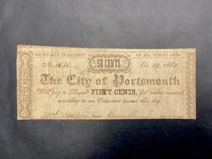 ~1862 50 Cents City of Portsmouth, Virginia -  Civil War Confederate Note - Picture 1 of 2