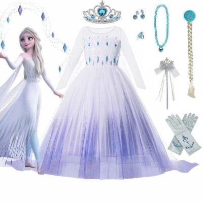 ANBERLARUI Kinder Mädchen Eiskönigin 2 Elsa Kleid Frozen Prinzessin Cosplay Kostüm Karneval