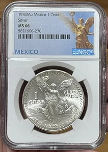 1983 Mexican Libertad 1 Oz Silver NGC Graded MS66 Mexico Silver Onza Ms++++++ - Picture 1 of 3