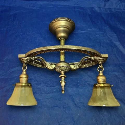 Rewired Single Semi Flush Two Socket light Fixture Rare Honey Shades KB33 Cover