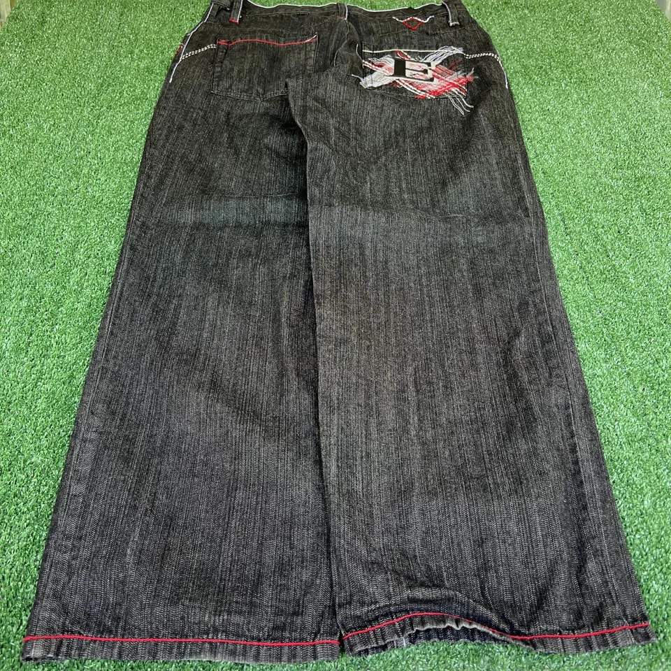 Vintage Y2K Men's Enyce Spellout Embroidered Black Wide-Leg Baggy Jeans 36x32 - Image 1 of 4