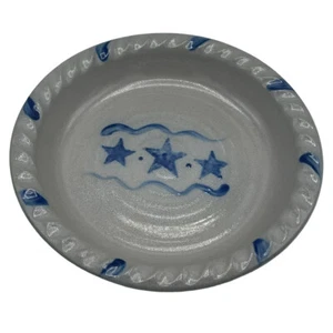 Rowe Pottery Handmade Pie Plate 10 inch - Stars Pattern 2003 Blue - Picture 1 of 8
