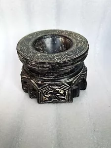 Vintage Wooden Hindu God Hanuman Ji Shiva Lingam Cow Carved Candle Holder - Picture 1 of 4