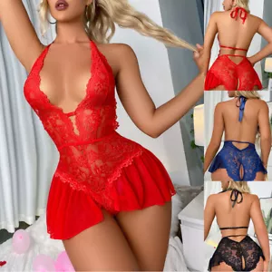 Women's Sexy-Lingerie Babydoll Sleepwear Underwear Lace Dress G-String Nightwe · - Picture 1 of 28