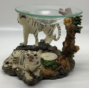Two White Tiger Scented Oil / Wax Bead Burner With Tea Light 5” Tall - Picture 1 of 12