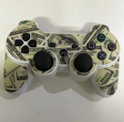 Dollar Green White Wireless Controller For PS3 Game Control Pad Money Cash Gift - Image 1 of 2