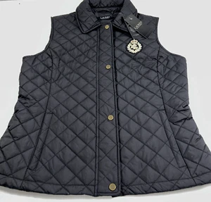 NEW RALPH LAUREN Size M Women's Vest Black RLL CREST Patch Quilted - Picture 1 of 6