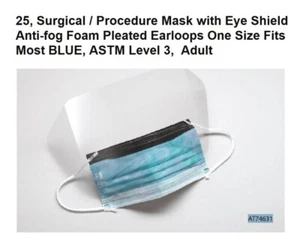 25/Bx beschlagfreie OP-Maske mit Augenschutz ASTM LEVEL 3 blaue Ohrschlaufe - Bild 1 von 4