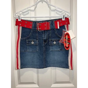 NWT Vanilla Star stretch denim mini skirt juniors size 5 matching red belt y2k - Picture 1 of 3