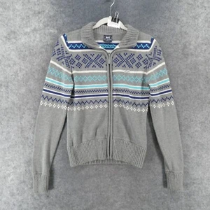 Le Tigre Cardigan Sweater Girls Large Gray White Blue Full Zip - Picture 1 of 13