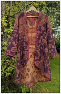 PAISLEY JACQUARD TAPESTRY WOOL COAT S M 10 12 14 HIPPY FAE PIXIE QUIRKY BOHO - Picture 1 of 7