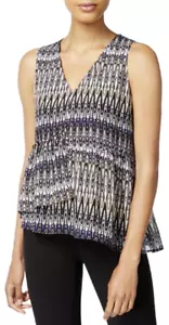 kensie Women's Size Medium Asymmetrical Peplum Shell in Tusk Combo Retail $59.00 - Picture 1 of 4