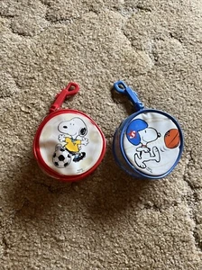 Lot Of 2 Peanuts Snoopy 3.5” Clip Coin Purses Football Soccer - Picture 1 of 6