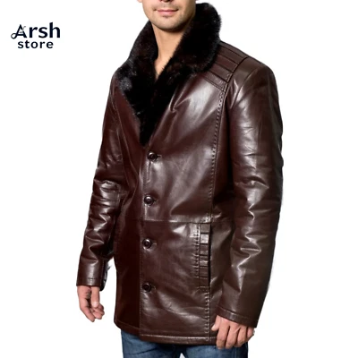 Men’s Designer Look Leather Coat – Fur Lined, Vintage Appeal - Image 1 of 4