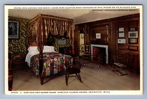 Cartolina d'epoca Massachusetts Lexington Hancock e Adams Rooms Paul Revere Ride - Foto 1 di 2