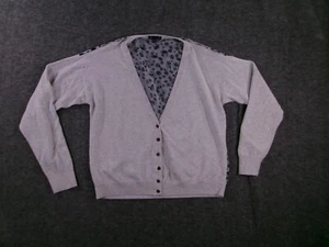 Gap Sweater Women Medium Gray Button Cardigan Layering Capsule Animal Print Back - Picture 1 of 10