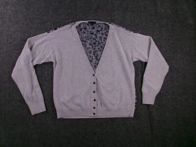 Gap Sweater Women Medium Gray Button Cardigan Layering Capsule Animal Print Back - Image 1 of 4