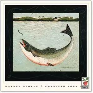 art print~LAKE TROUT~Warren Kimble~fish~fishing~lure primitive folk 18x18 - Picture 1 of 1