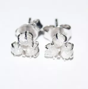 1.48 TCW NATURAL ROUGH GRAY WHITE UNCUT RAW DIAMOND EARRING GIFT 925 SILVER NR - Picture 1 of 3