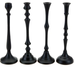 Set of 2 Matt Black Metal Candlesticks Pair of Tall Dinner Candle Holders 32cm - Picture 1 of 5