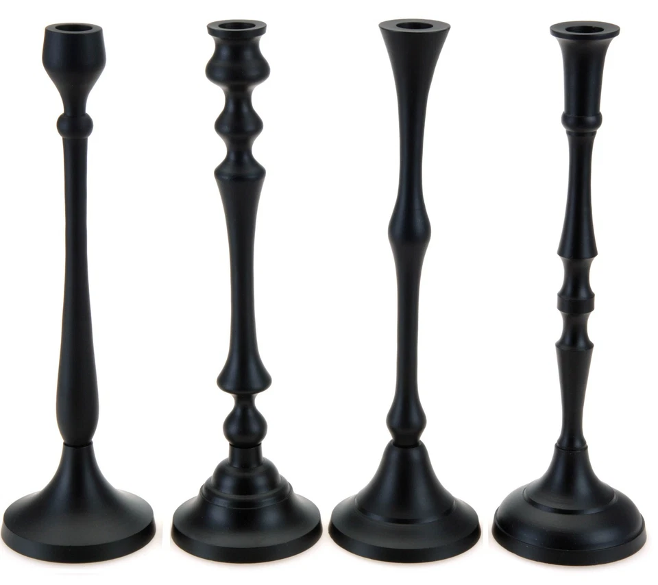 Set of 2 Matt Black Metal Candlesticks Pair of Tall Dinner Candle Holders 32cm   - Image 1 of 4