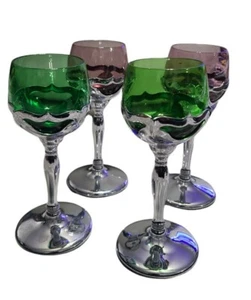 4 Cambridge Farberware Cordials Metal Stemmed Glass Set Green & Purple - Picture 1 of 9