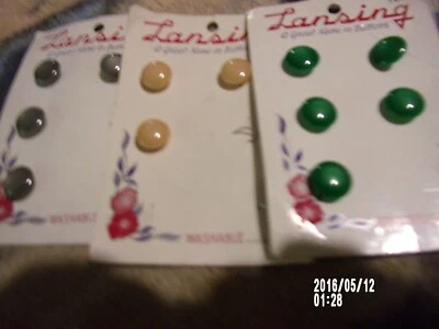 VINTAGE LANSING 3/8''A GREAT NAME IN  Buttons-4 CARDS 5/GREEN-4/BLK-3/PINK SHINE - Image 1 of 4