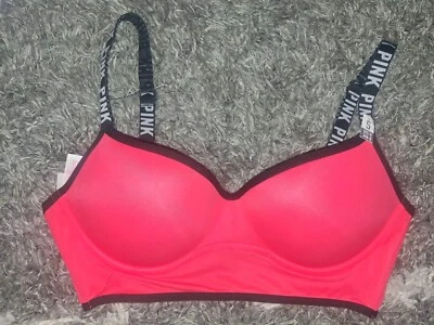 Vs pink ultimate strappy Cage Bk Logo push up sport bra NEW size small Hot Pink  - Image 1 of 3
