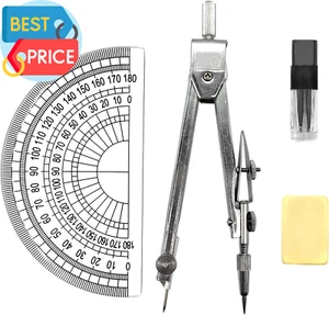 Drawing Compass Set with Lead Refills and Eraser Maths Protractor Set Metal Math - Picture 1 of 12