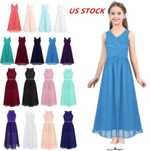 US Kids Girls Floral Lace Dress Birthday Wedding Communion Party Ball Prom Gown - Picture 1 of 80