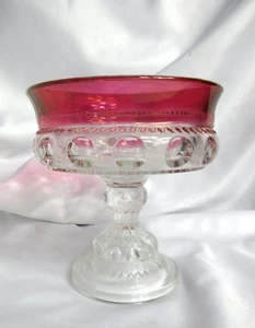 Indiana Glass Kings Crown Rubí Rojo Huella Pulgar Caramelo Plato Compota Cuenco Usado en Excelente Condición - Imagen 1 de 3