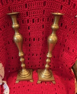 Paar Messing Kerzenständer Halter Lg 17"T 5"W Urlaub Party altes Geld Luxus Dekor  - Bild 1 von 9