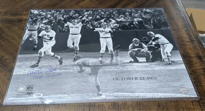 Carlton Fisk Signed Inscribed Quad 16x20 Red Sox 1975 WS Walk Off HR PSA COA - Image 1 of 4