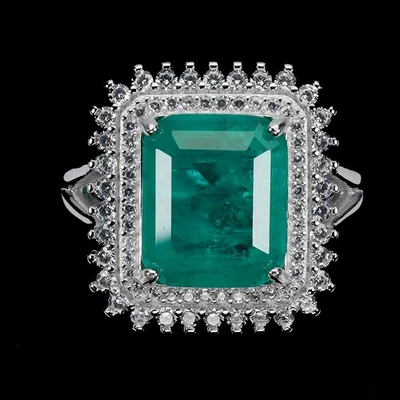 925 Sterling Silver Ring Octagon Emerald Synthetic 12x10mm Gemstone Jewelry - Image 1 of 4