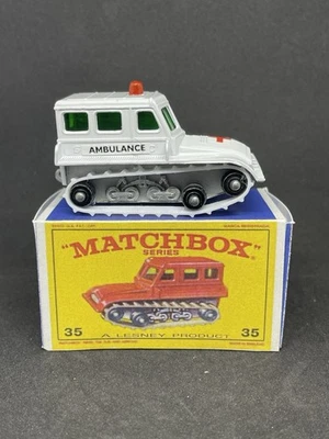 Vintage Lesney Matchbox 35 Custom Snow Trac Ambulance Restored With Repro Box. - Image 1 of 4