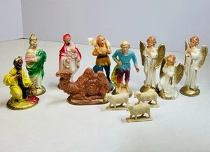 Lot 12 Vintage Nativity Figures 3 Wise Men Angels Shepherds Camel Sheep - Picture 1 of 6