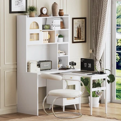 L Shaped Computer Desk W/ 90° Rotating Desktop Home Office Desk Storage Cabinet - Image 1 of 4