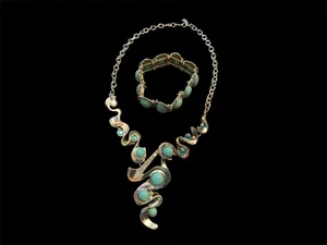 Chico’s Necklace Bracelet Turquoise Silver CZ Boho Set Teardrop Chain Museum Art - Picture 1 of 12