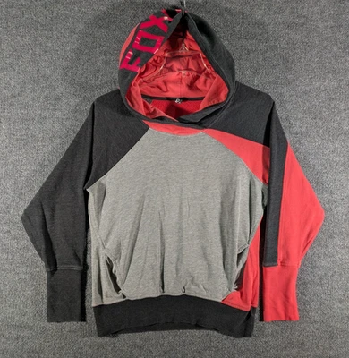 Fox Racing Hoodie Womens Large Pink Gray Pullover Sweatshirt Thumb Holes Pockets - Image 1 of 4
