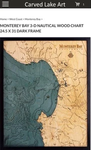 Monterey Bay Wood Carved Topographic Depth Chart / Map 25.4 x 31 New In Box - Picture 1 of 6