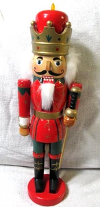 Schiaccianoci militare in legno bordo verde e oro re corona rossa 15,5 a Natale - Foto 1 di 11
