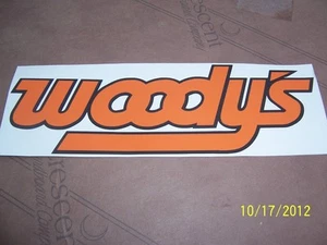 1- 3" X 9" WOODY'S Traction Product New Orange with Black outline Vinyl Sticker - Picture 1 of 1