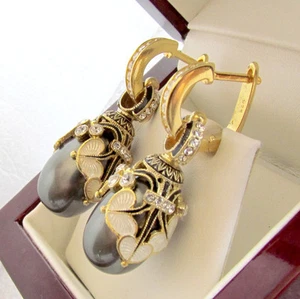 ¡VENTA! HERMOSOS PENDIENTES HECHOS DE PLATA ESTERLINA 925 con PERLAS Y ESMALTE GENUINOS - Imagen 1 de 1