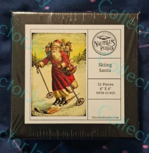 Nautilus Puzzles Skiing Santa - 51 wooden pieces 6"x4" puzzle  *New & Sealed* - Picture 1 of 2